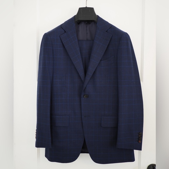 SuitSupply La Spalla Navy Check Suit — Colombo Super 130s Wool